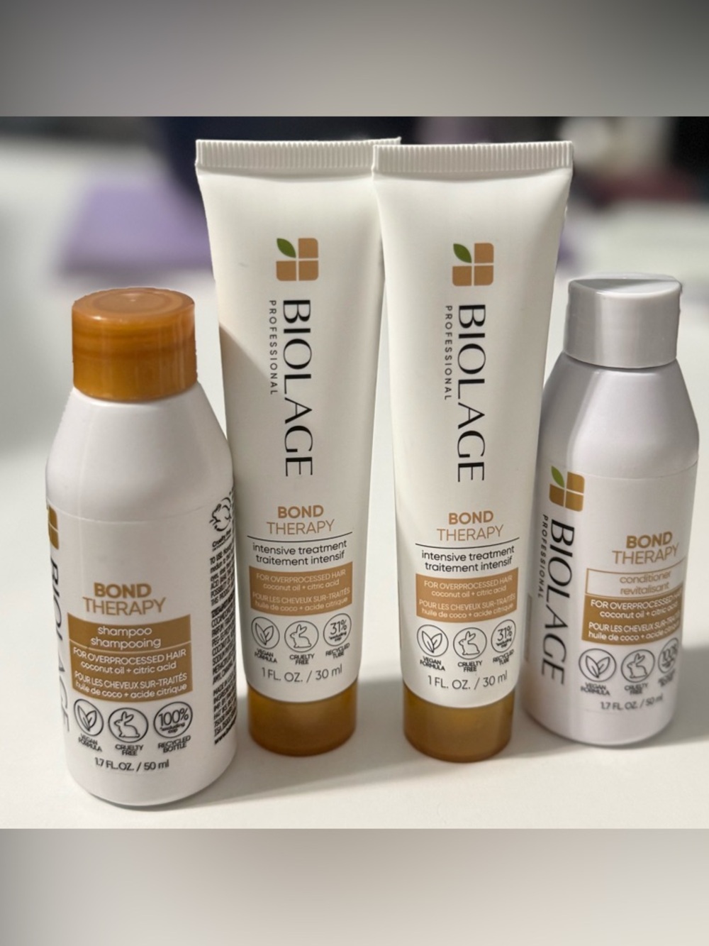 Biolage Bond Therapy Hair Care Bundle (4 piece set) TSA approved travel set